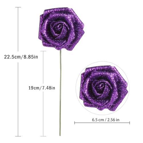 IPOPU Artificial Glitter Roses,50PCS Purple Glitter Flowers Sparkle Fake Roses for Cake Wedding Bouquet Home Party Decoration(Purple) - color: 50pcs Purple