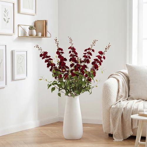 IPOPU Dark Red Flowers Artificial Delphinium 9PCS Burgundy Larkspur Artificial Flowers with Clematis Greenery Burgundy Silk Flowers for Wedding Centerpieces for Home Table Decor (Dark Red) - color: Dark Red