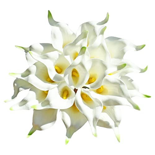 ONLY ART Artificial White Calla Lily 20pcs – 13.5" PU Faux Flowers with Flexible Stems, Soft Texture, for New Year and Valentine's Day Home, Wedding & DIY Decor - color: White