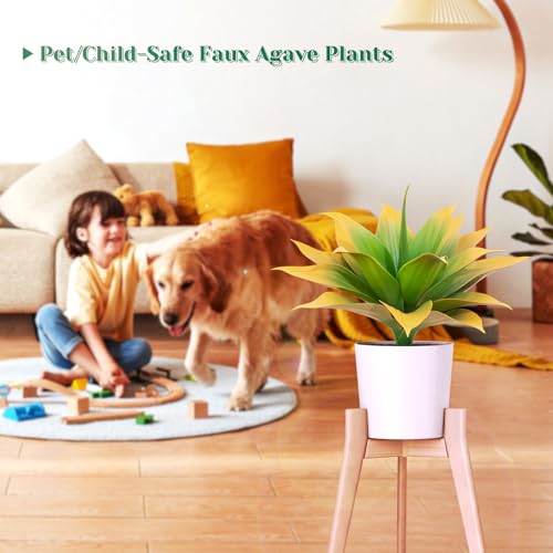 2 Pack 16 Inch Artificial Agave Plant - Large Faux Succulent Steams for Indoor Outdoor Decorating, UV Resistant Realistic Tropical Greenery for Garden Front Porch Aesthetic Decor - 18 Leaves, Yellow - color: Yellow, size: 16"- 2pcs