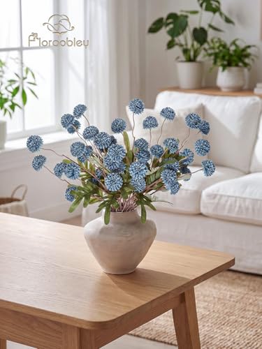 9pcs Fake Flowers Silk Mini Mums with Stems, Dusty Blue Faux Chrysanthemum Pompon Balls Artificial Flower Bulk for DIY Wedding Centerpieces, Vase Fillers, Floral Arrangements & Home Decor - color: Dusty Blue
