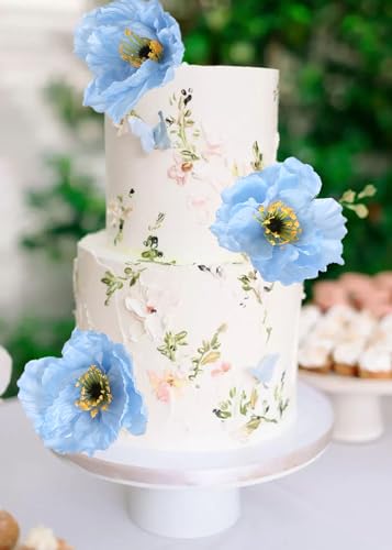 Artificial Poppy Flowers,6PCS Blue Silk Poppy Flower 41.3in Fake Poppies Long Stem Flowers for Wedding Party Office Home Decor(Light Blue) - color: Light Blue