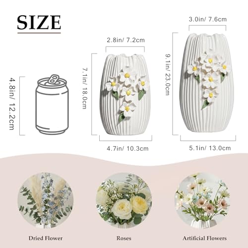 White Vase - Modern Boho Vases for Centerpieces, Minimalist Decorative Flower Vase for Pampas Grass, Dining Room Table, Shelf, Bathroom Decor, 9 Inch - color: White and Yellow, size: 9 inch