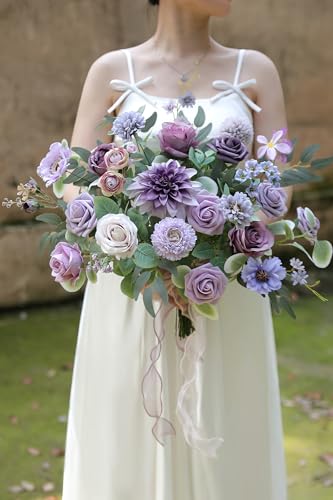 rongflower Purple Artificial Flowers Combo Box Set Silk Flowers Fake Rose for DIY Floral Arrangements Wedding Bouquets Centerpieces Baby Shower Party Home Decorations - color: Lilac