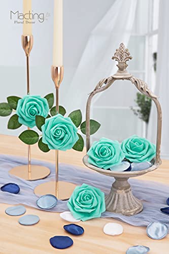 MACTING Artificial Flower Roses 30PCS Real Touch Fake Flowers with Stem Foam Roses for DIY Wedding Bouquets Table Centerpieces Party Baby Shower Home Summer Mothers Day Decorations,Mint Green - color: Mint Green, size: 30PCS