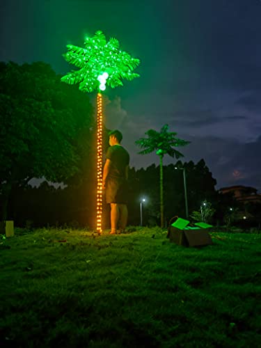 Fairyrain Artificial Palm Tree 9.5FT 305Led Outdoor Lighted Palm Trees | Metal Heavy Duty Palm Tree for Outside Patio Tropical Decorations Party Hawaiian Jungle Christmas Nativity Beach Garden Park - size: 9ft 6in