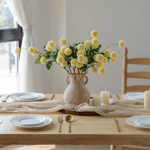 mizii 6Pcs Yellow Fake Silk Pompon Mum Artificial Flowers Bulk Small Faux Chrysanthemums with Stems Realistic Floral Decorations for Wedding DIY Bouquet Centerpieces Shower Vase Home Decor (Yellow) - color: Yellow