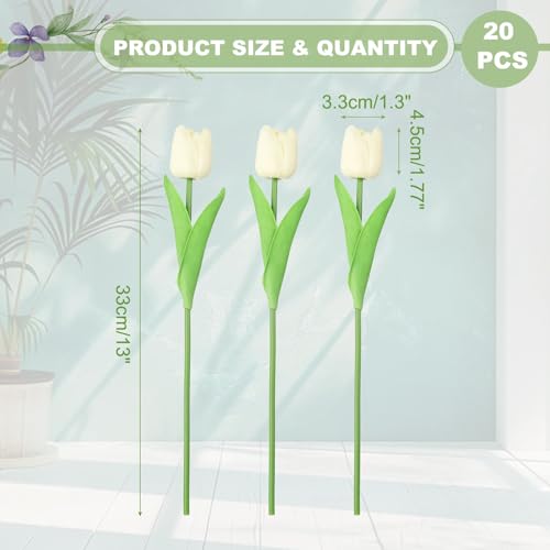 uxcell 20pcs Tulips Artificial Flowers, Faux Flowers Silk Fake Tulip Stems Real Touch for Wedding Bouquet Centerpiece Table Party Decoration(Cream White) - color: Cream White