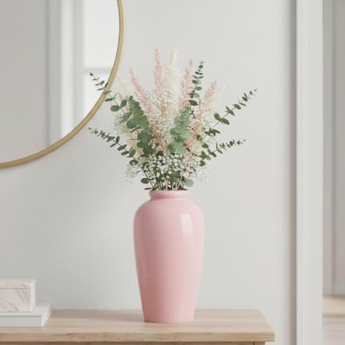 Ceramic Flower Vase - 11 Inch Large Pink Cute Vase for Centerpieces, Modern Decorative Vase for Living Room, Table, Kitchen, Shelf, Entryway, Bedroom, Mantel Decor - color: Pink