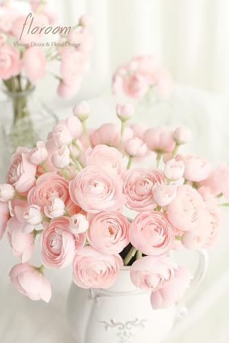 Floroom Ranunculus Artificial Flowers 18 Pcs Blush Faux Silk Mini Ranunculus Bulk Fake Wedding Filler Flowers for DIY Pink Bouquets, Centerpieces, Bridal Shower Decorations & Arrangements - color: Shabby Blush