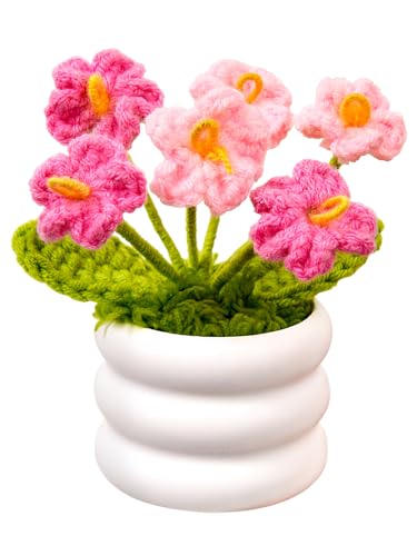 Knitted Flowers Crochet Flower Pot for Desk Car Dashboard Decorations Mother's Day, Valentine's Day, Annniverasry, Birthday Gift for Mom, Girlfriends, Co-Workers (Forget Me Not, Pink) - color: Y: Forget Me Not - Pink