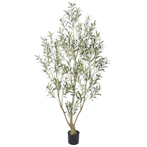 Nafresh Tall Faux Olive Tree 6ft (72in), Artificial Olive Tree with Silk Leaves, Natural-Look Trunk, Adjustable Branches and Lifelike Fruits, Fake Tree for Living Room Bedroom Office Entryway Foyer - size: 6ft