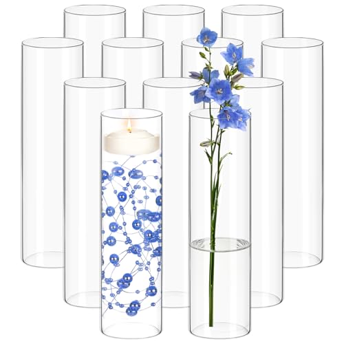 12 Pack Glass Cylinder Vases 14 Inch Tall Clear Flower Bulk Vase for Centerpieces Hurricane Floating Candle Holder for Table Home Decor Wedding Holiday Floral Shelf Party Dining Decoration - size: 14 Inch