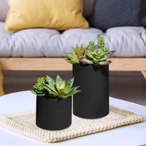 Winlyn Set of 3 Artificial Plants Decor Greenery Fake Succulents Indoor Potted Fake Plant with Black Planter for Farmhouse Room Bathroom Bedroom Kitchen Office Table Desk Decor - color: Black Planter Pots