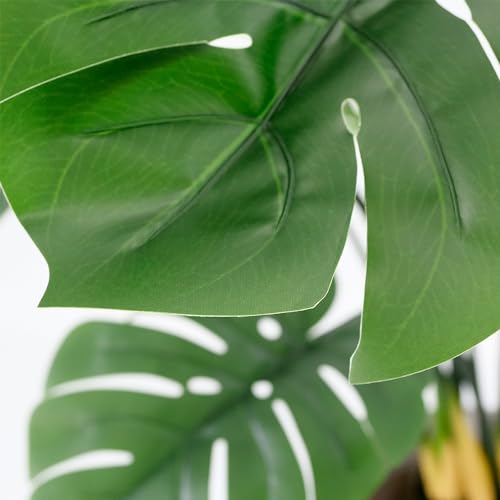 Artificial Tree in Colorful Flower Pattern Planter, Fake Monstera Silk Tree for Indoor and Outdoor Home Decoration - 65" Overall Tall (Plant Pot Plus Tree) - style: Monstera Plant