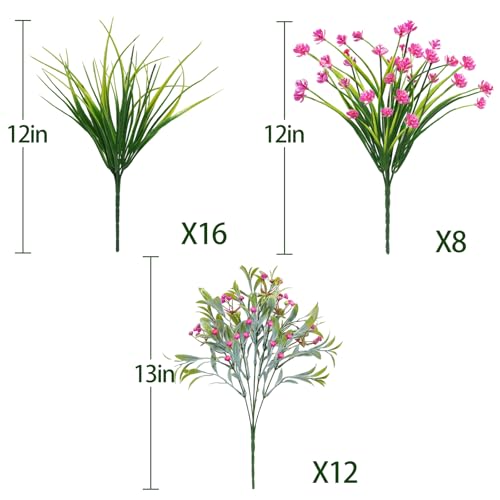 36 Pcs Artificial Flowers for Outdoor, UV Resistant Outdoor Fake Plants Faux Plastic Flowers Shrubs for Outside Garden Patio Porch Window Box Spring Summer Decor (Mixed Pink) - color: Pink