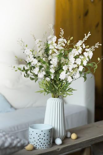 IPOPU White Flowers Artificial Delphinium 9PCS with Clematis Greenery for Wedding & Home Decor - color: White