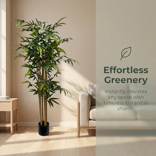 Kiko Artificial Plant Bamboo Tree -4 Ft Tall Fake Floor Plant with Plastic Pot for Office, Gymnasium Room, Living Room, Dinner Room, Shopping mall, and Other Decoration for Indoors - color: Gn