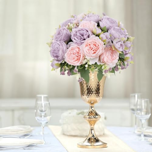 Artificial Peonies Silk Flowers, Faux Peony Bouquet 4 Bundles Florals Arrangements Decor for Farmhouse Home Boho Wedding Table Centerpiece, Fake Plastic Flowers Bulk for Vase Decoration (Pink Purple) - color: Pink Purple, size: 4PCS