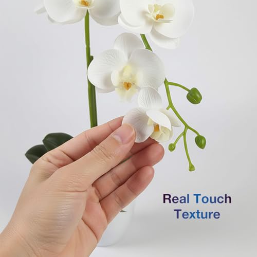 Artificial Orchid Plant with Pot, Realistic Faux Phalaenopsis Orchid with Moss, Lightweight Desktop Decor for Home and Office (Decorative River Pebble Base) - color: Decorative River Pebble Base