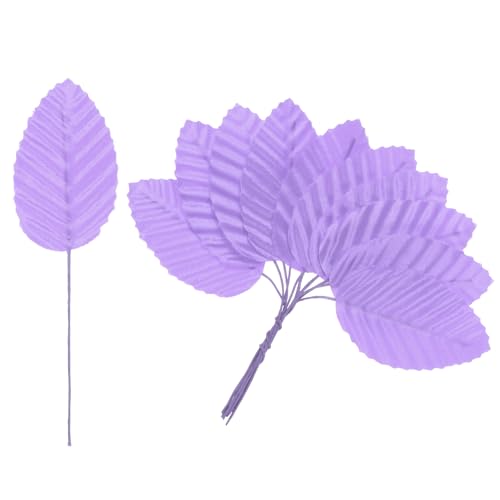 M METERXITY 100-Pack Artificial Silk Leaf, Faux Wire Single Leaves, Fake Flower Leaf with Stem for DIY Bouquet/Wreaths/Wedding/Garland/Party Decorations, Fake Rose Craft Leaves [Purple] - color: Purple