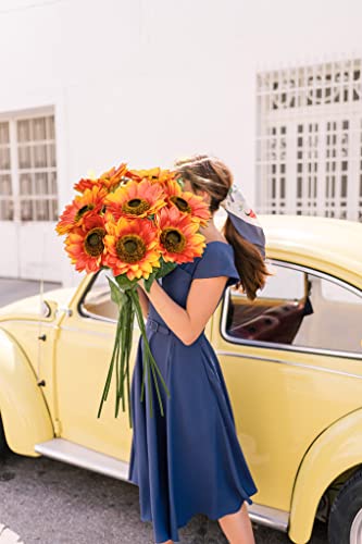 8 Pcs Large Sunflowers Artificial Flowers 6" Full Bloom Long Stem Artificial Sunflower 25.6" Tall Sun Flowers Giant Silk Sunflowers with Stem Fake Sunflower Floral Arrangement for Home Wedding Decor - color: 6"-8pcs-y