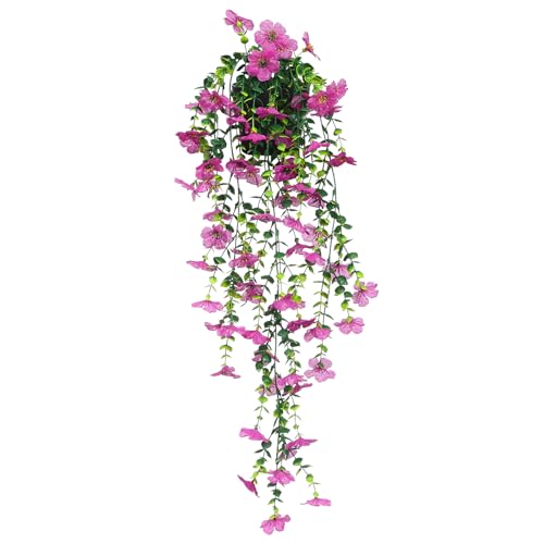 FAVOWREATH Fake Plants Hanging Artificial Potted Faux Eucalyptus Plants and Flowers for Modern Boho Farmhouse Bathroom Office Desk Wall Book Shelf Living Room Aesthetic Decor Indoor (Purple) - color: Purple