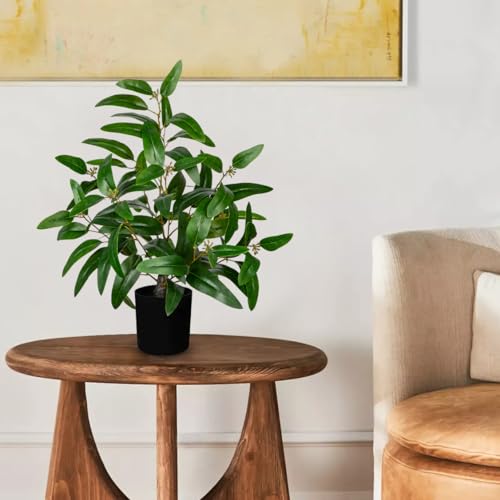 Artificial Plants Indoor with Pot, 19.7" Fake Potted Plants Eucalyptus Leaves, Silk Plant for Home Decor Indoor Plants Artificial for Home Office Bedroom Farmhouse Entry Table Shelf Decor, Deep Green - color: # Deep Green