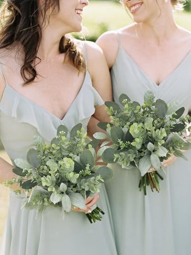 Rinlong Greenery Eucalyptus Bridesmaid Bouquet for Wedding, Prom | Silk Bridal Bouquet, Homecoming, Destination Friendly - color: 09-dusty Green