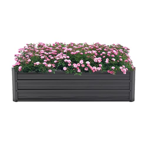 Thanaddo Galvanized Raised Garden Bed 4x3x1ft Outdoor Planter Box Galvanized Steel Garden Bed Kit for Vegetables, Flowers, Herbs and Succulents Black - size: 4x3x1 ft