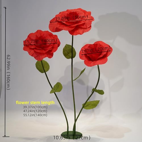 Giant Artificial Rose Decor, Oversized Standing Flower for Wedding Receptions, Photo Shoots, Parties & Romantic Spaces (red) - color: Red