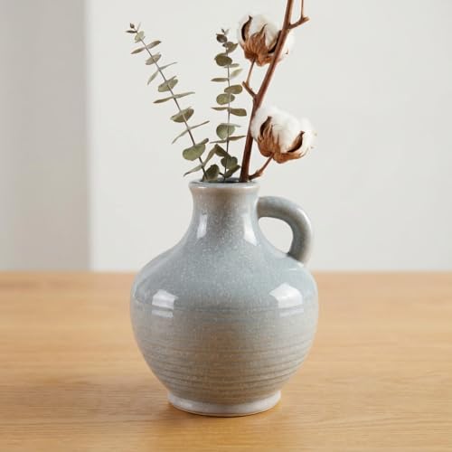 Sunddo Blue Ceramic Vases for Home Decor, 6 Inch Modern Decorative Vase with Handle, Small Flower Vase for Centerpiece, Entryway Living Room Dining Table Farmhouse Office Decor - color: Light Blue - 6, size: 6 Inch