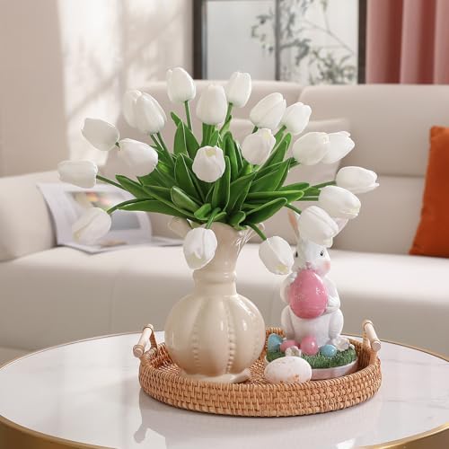 30 Pcs Artificial Tulips PU Faux Flowers, White Real Touch Fake Tulips for Valentine's Day Spring Easter Home Kitchen Wedding Decorations and New Year Decor - color: White