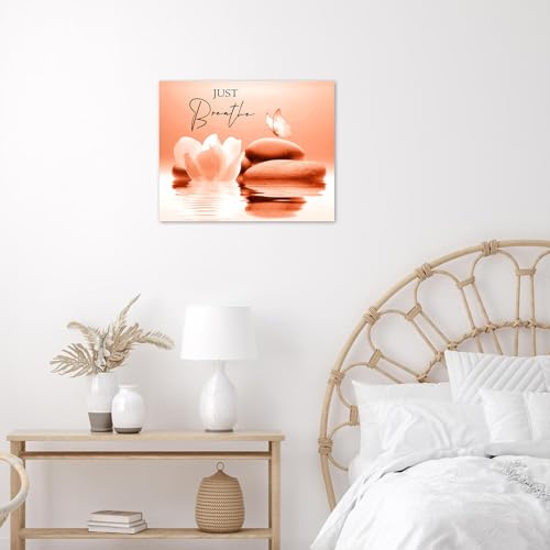 LB Zen Wall Art for Bathroom White Floral Bloom in Water Abstract Canvas Wall Art Wall Paintings Home Decor Orange Butterfly Wall Pictures for Living Room Bedroom Office Ready To Hang,10x8 Inch - color: Orange, size: 8"L x 10"W