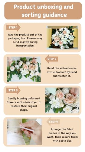Muhanjia Artificial Wedding Arch Flowers Kit(Pack of 4),2Pcs Artificial Flower Arch Decor, 2Pcs Chiffon Fabric Drapes, Ceremony Decoration, Floral Outdoor Party Decor (Champagne & Cream) - color: Champagne & Cream
