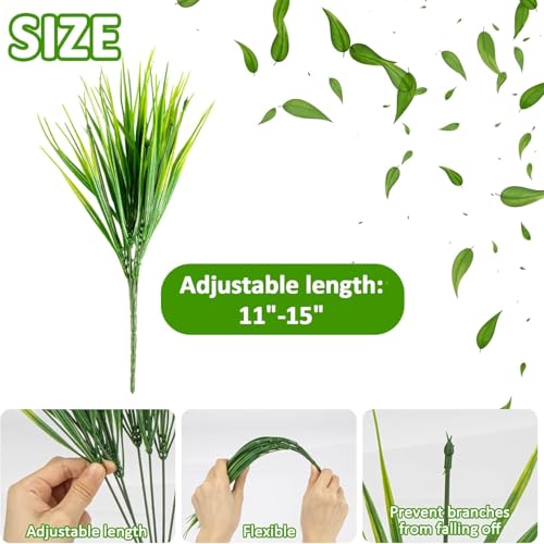 6 Bundles Artificial Plants Outdoors Fake Wheat Grass Faux Greenery Stems Plastic Shrubs UV Resistant for Patio Garden Porch Window Spring Home Decor, Green - color: 6bundles-green Grass