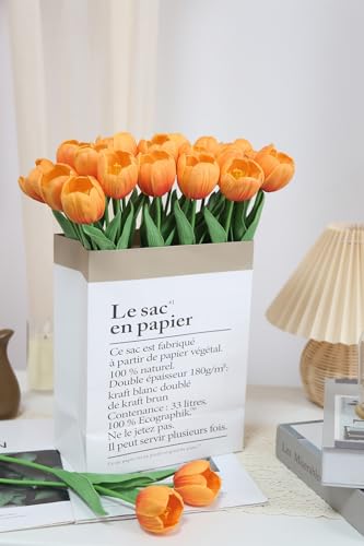 20pcs Artificial Tulips Flowers Sunset Faux Tulips Fake Flowers for Easter Valentine's Day Spring Bouquet Floral Arrangement Home Party Table Centerpieces Decor (Sunset) - color: Sunset