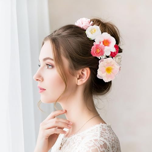 ATTGREAT Fake Flower Heads Mini Silk Flowrs Bulk Small Pink Flower 3D Loose Faux Daisy Rose Sunflowers Plum Blossoms Craft for Wedding Party Cake Baby Shower Home Decor, 110Pcs(Pink) - color: Pink