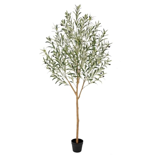 6ft Realistic Artificial Olive Tree with Real Wood Trunk, 72in Faux Olive Tree Indoor with Lifelike Leaves and Fruits, Faux Olive Tree for Home Office Living Room Bedroom Patio Decor - size: 6ft