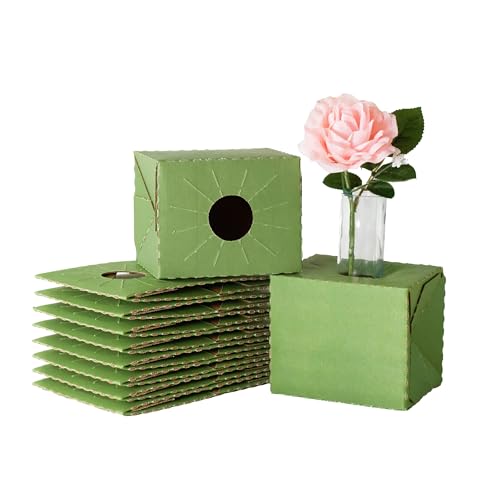 Holiday Designs - Pop-Up Flower Delivery Box, Heavy Duty Corrugated Cardboard Vase Boxes for Secure Floral Arrangements During Transport, 5.5 x 4.5 x 4.5 (Green, Small: 10 Pack) - color: Green, size: Small: 10 Pack