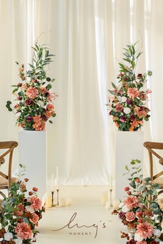 Ling's Moment 36" Tall Fall Free Standing Artificial Flowers Arrangements 2 pcs Wedding Arch Altar Stage Decorations Sunset Terracotta For Ceremony Reception Church Backdrop Outdoor Aisle Floral Party - color: Or-terracotta & Orange