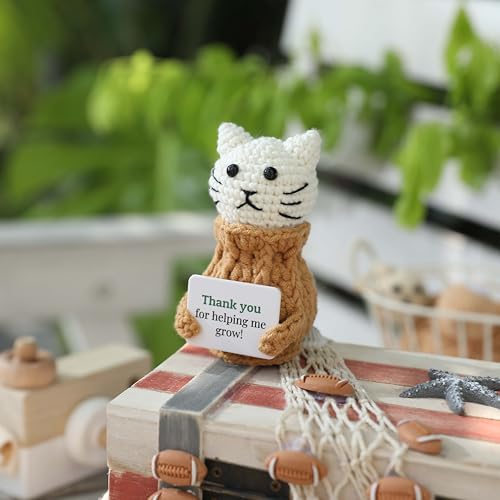 YOOJEE Positive Crochet Animals Cat “Thank You for Helping Me Grow!” Teacher Appreciation Birthday Gifts for Women Daughter Sister Friend Coworkers Mentor/Tutor/Coach Cat Lovers - color: Cat-Thank You for Helping Me Grow!