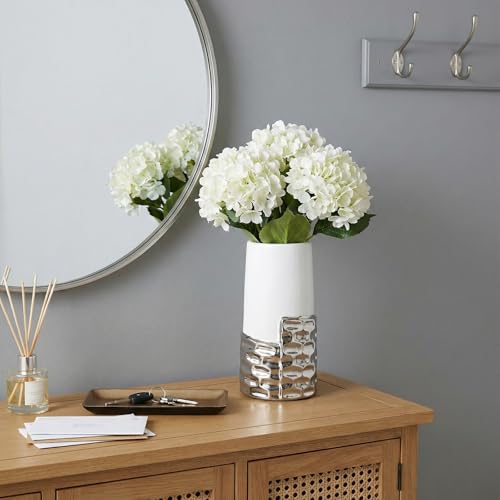 LCCCK 7.0" Silver Hammered Vase Home Decor, Elegant Ceramic White and Silver Flower Vase for Pampas Grass Decorative, Boho Small Cylinder Vases Centerpiece, Dining Table Living Room Jarrones Art - color: White and Silver