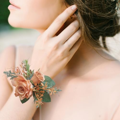 Orange Rose Flowers Wrist Corsage for Girl Mother Bride Bridesmaids Artificial Silk Flowers Wedding Bridal Wrist Corsage for Wedding Party Bridal Shower Homecoming Ceremony Anniversary - color: Orange Corsage