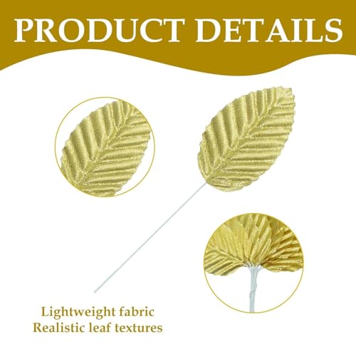 50Pcs Artificial Silk Leaf, Fabric Floral Fake Wire Crafts Leaves Faux Flowers for DIY Wedding Corsage Party Home Decoration Banquet and Christmas Hawaiian (Gold) - color: Gold