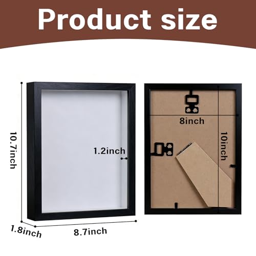 8x10 Shadow Box - Black Wooden Deep Picture Frame with Shatter-Resistant Panel for Wall Decor | 3D Display Case for Military Medals, Flowers, Photos and Crafts | Easy to Open & Ready to Hang Gift Idea - color: Black, size: 1Pcs 8X10in