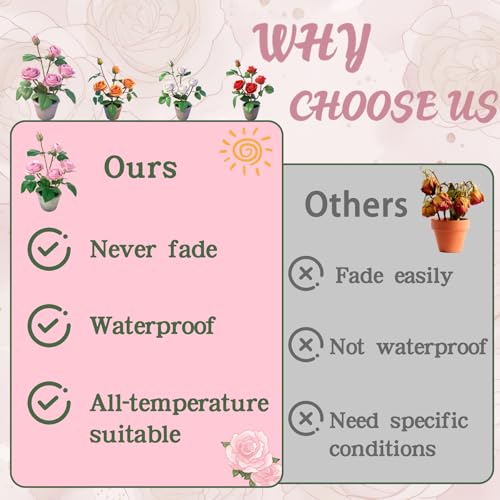 Rose in Pot Decor Potted Artificial Flowers Mini Plants Faux Flowers Indoor Small Decor Fake Roses for Home, Bathroom, Kitchen, Offices, Wedding Party Centerpieces (Rose Light Purple) - color: Rose Light Purple