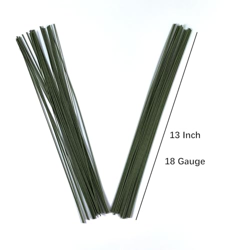 18 Gauge Floral Stem Wire, 13 Inch, Dark Green, 100 Pcs | Paper Wrapped Craft Wire, For Flower Arranging, DIY Crafts - size: 18 Gauge