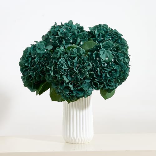 8Pcs Emerald Green Fake Flowers Silk Hydrangea Artificial Flowers Bouquets Faux Hydrangea Stems for Home Table Centerpieces Wedding Party Decoration - color: Emerald Green
