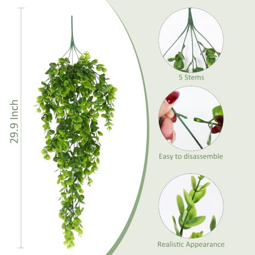 RECUTMS 4Pcs 29.9 Inches Fake Hanging Eucalyptus Plants UV Resistant Plastic Artificial Greenery Ivy Garlands for Indoor Outdoor Home Room Garden Bookshelf Patio Porch Farmhouse Wedding Balcony Decor - color: Green